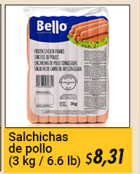 Salchichas de pollo congeladas Bello (3 kg / 6.6 lb)
